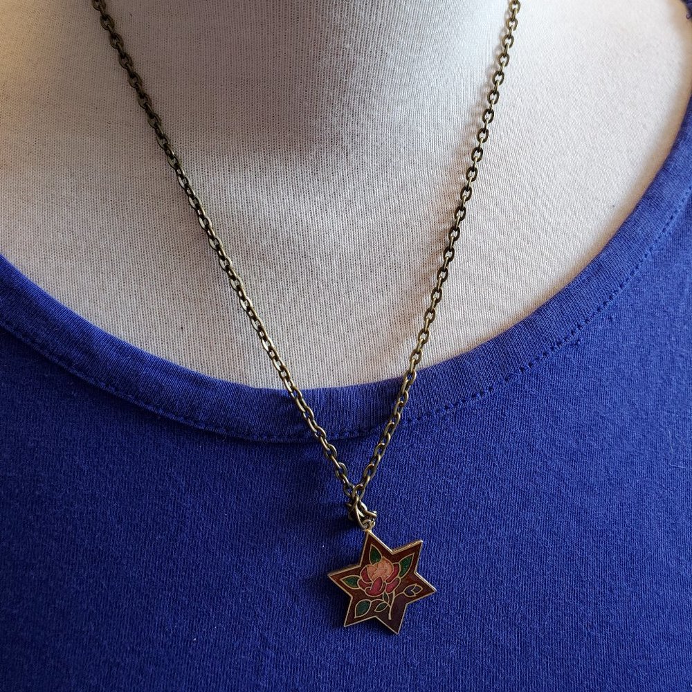 18" Bronze Tone Cloisonne Star Flower Necklace